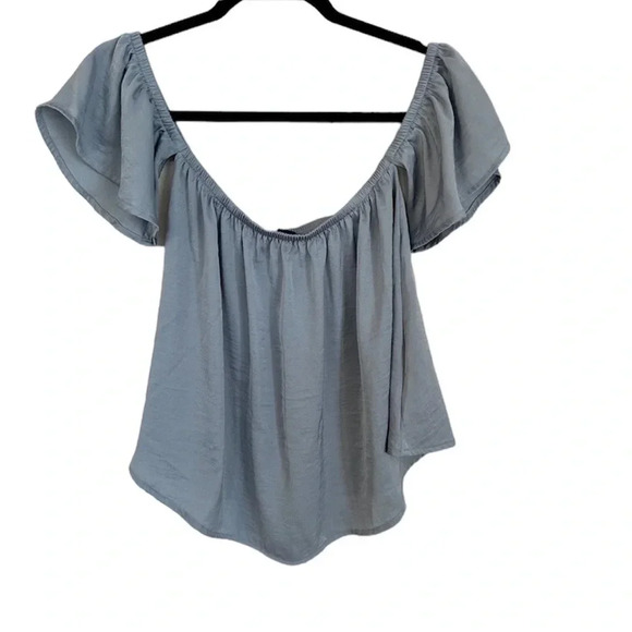 American Eagle Women's Gray/Blue Flutter Short Sleeve Top Size XS GUC - Picture 1 of 7